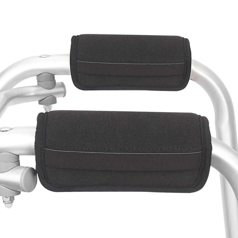 Padded Walker Hand Grips 2 Pack Wheelchair Handle Grips Covers with Strap Soft Foam Padding Adjustable Non-Slip Breathable for Senior Elderly Rollator Crutches Luggage (Black)